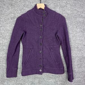 Ibex Womens Size S Carrie Merino Wool Button Up‎ Jacket Mock Neck  Purple